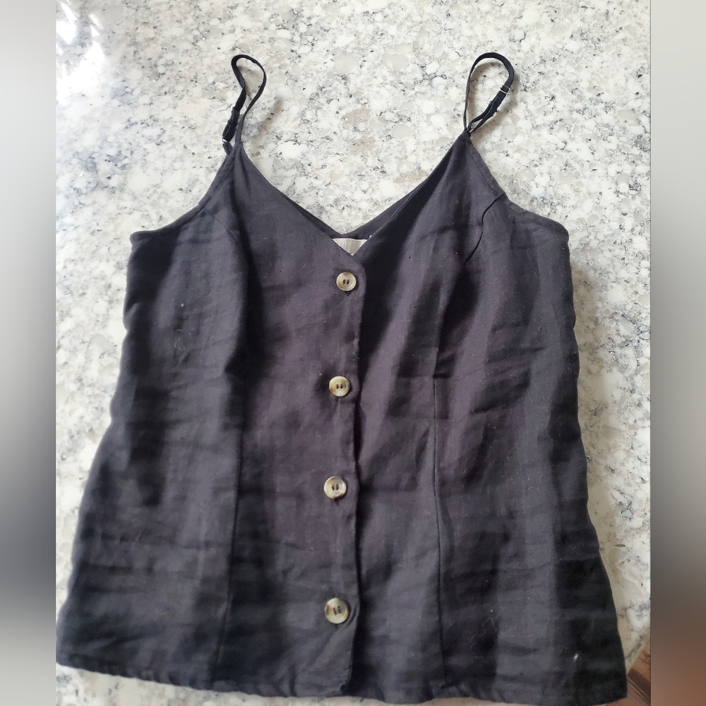 Black Linen Tank Top